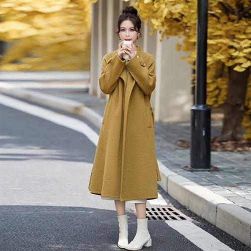 立领收腰双面羊绒大衣，气质中长款西装毛呢外套HR-CPYY8098 商品图4