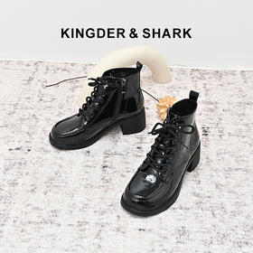 经典鲨2024年冬季新款百搭圆头侧拉链加绒中粗跟气质短靴女KC19-D58211