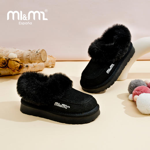 M1&M2M压印翻毛小短靴时尚休闲百搭软底舒适加厚鞋保暖秋冬毛毛鞋M91244321 商品图2