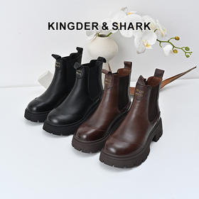 经典鲨2024冬季新款百搭圆头加绒保暖平底时尚短筒马丁靴女KW296-D58061