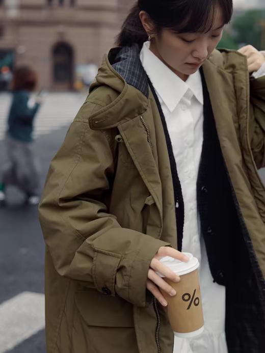 步履不停/4D25007C/学院简约风连帽中长款棉服大衣外套 商品图1