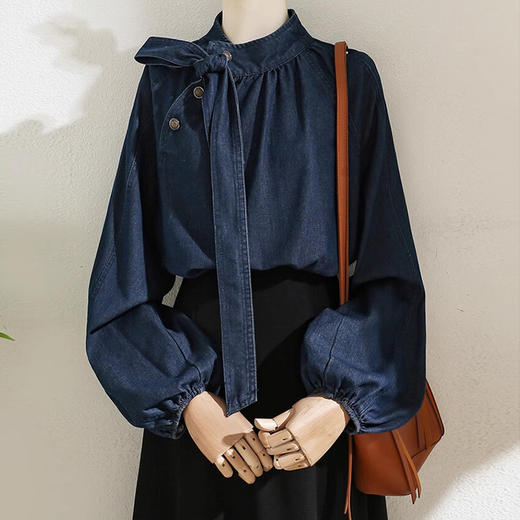 裁缝学苑AS376蝴蝶结系带牛仔衬衫纸样女装灯笼袖上衣衬衣样板 商品图3