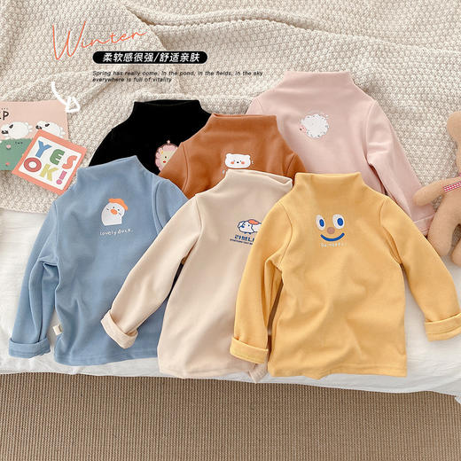 【59/2件】儿童双面磨绒保暖打底衫 男童女童内搭升温上衣 商品图1