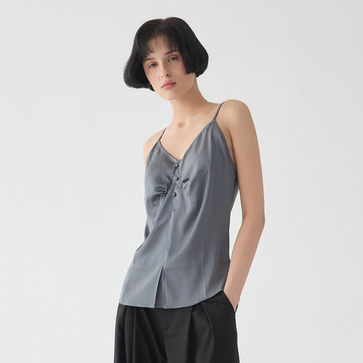 谜底吊带上衣女士2025春季新款V领百搭纽扣装饰无袖上衣255MN3002 商品图1