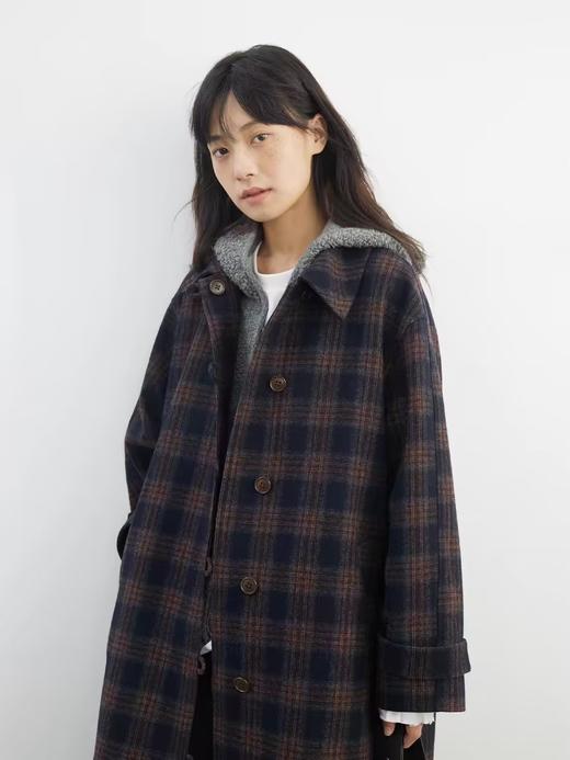 步履不停/4D21055C/学院风A字廓形格子长款呢子大衣外套 商品图3