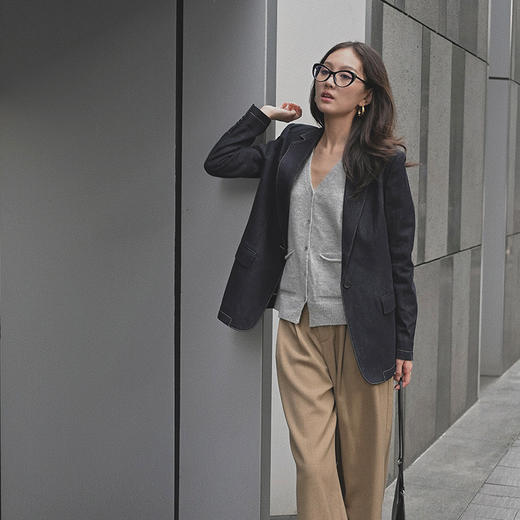 【顺丰包邮】34806 洛诗琳时尚松弛感牛仔蓝色亚麻棉西装外套631 商品图2