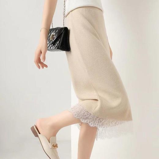 【高货QJ】全新升级【铂金会员247/天猫329/差价82】(13320) 洛诗琳秋冬松紧腰中长款100羊毛蕾丝花边羊绒半身裙 商品图2
