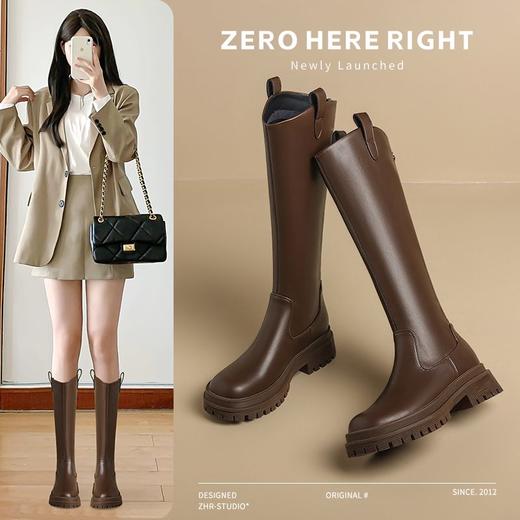 ZHR则则时尚百搭长筒靴2024新款气质法式后拉链女靴ins厚底骑士靴 商品图1
