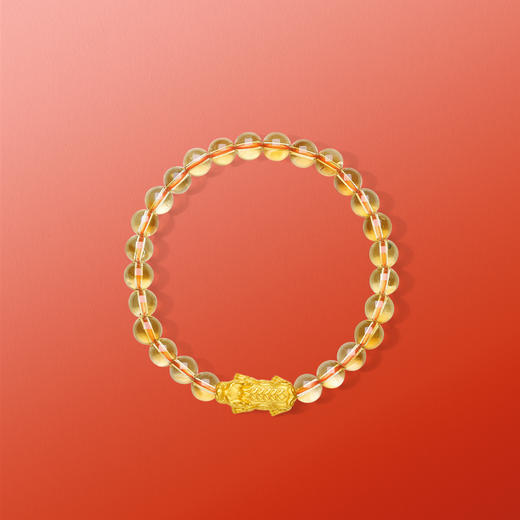 周六福黄金手串女款3d硬金黄晶貔貅情侣弹力绳手串定价新春礼物 商品图3