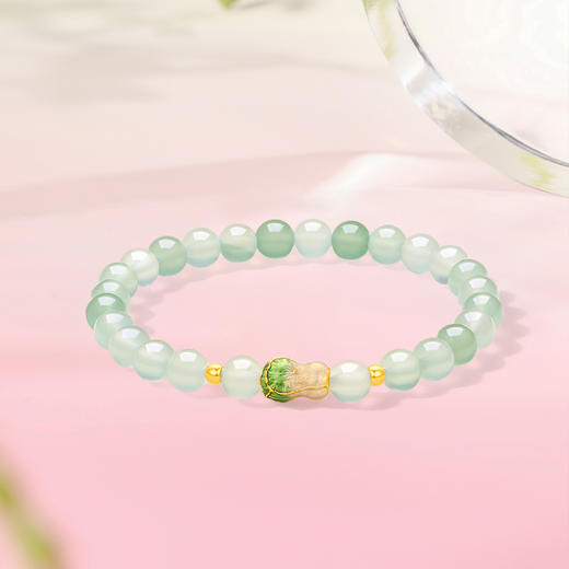 周六福黄金手串女款小白菜百财聚来5d硬金定价招财好事发生手串 商品图4