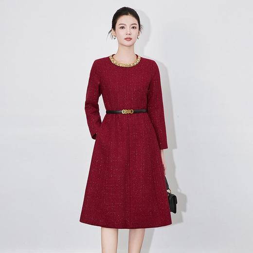 【高货wl】全新升级【铂金会员413/天猫559/差价146】(95546) 洛诗琳秋冬新款小香风重工圆领金钻亮丝时尚洋气连衣裙 商品图3