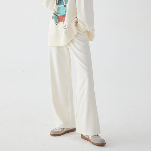 谜底白色休闲裤女2025春季新款百搭时尚宽松阔腿裤长裤255MK3008 商品图1