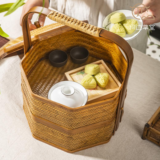 手工竹编楚湘双层提盒 商品图3