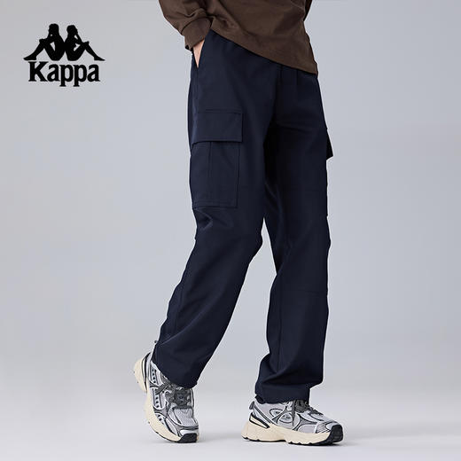 Kappa卡帕背靠背运动长裤男新款工装裤直筒松紧腰休闲裤弹力裤子K0F12AX01 商品图0