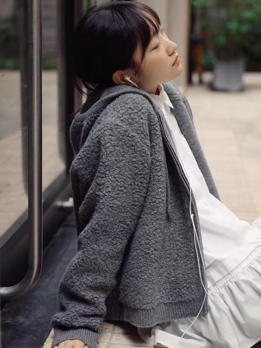 步履不停/4D13251C/全羊毛保暖圈圈羊毛白色灰色毛衣外套 商品图1