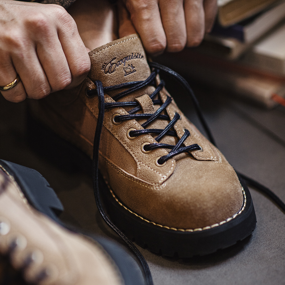 马登沙丘短脸鞋男冬季新款厚底低帮圆头休闲皮鞋美式复古工装鞋