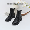 经典鲨2024年冬季新款黑色百搭加绒侧拉链中粗跟保暖短靴女KW296-D58051 商品缩略图0
