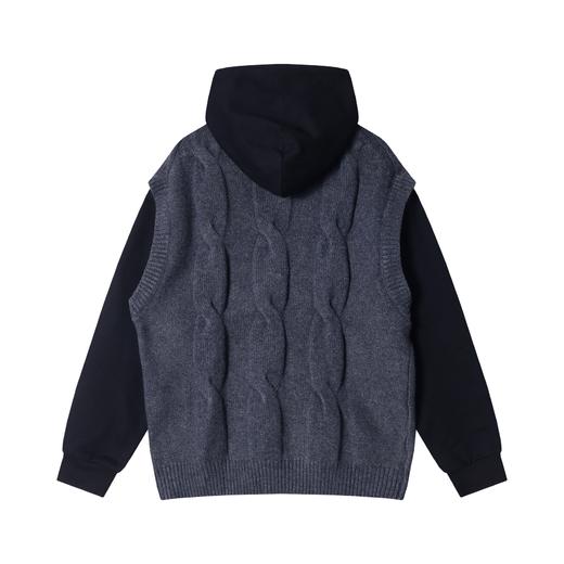 秋冬季新款时尚韩版撞色假两件连帽卫衣V领马甲男女同款百搭潮流 商品图5