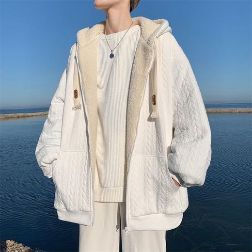 【羊羔毛棉衣】冬季绒厚外套棉服 青少年美式潮连帽 保暖冬装提花外套  商品图2