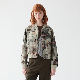 谜底花色外套女2025春季新款复古风原创花型宽松棒球服255MW3011