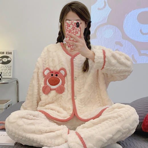 【保暖防风！加绒加厚睡衣套装】抵御寒冷，保暖蓄热，又好看又舒服！冬季长毛绒加绒加厚开衫女长袖保暖女长裤卡通家居服 商品图2