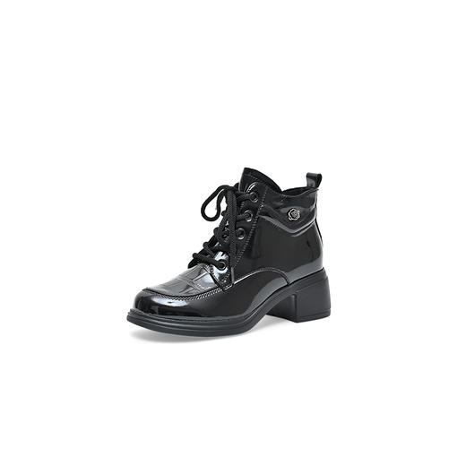 经典鲨2024年冬季新款百搭圆头侧拉链中粗跟气质加绒短靴女KW333-D58071 商品图4