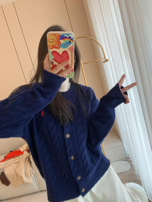 1013-4极限特惠 25新色 RL小马刺绣 羊毛羊绒 经典复古绞花 麻花针织开衫 商品图11