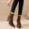 西遇尖头短靴女冬季加绒新款法式配大衣豹纹细跟高跟靴瘦瘦靴V4147851 商品缩略图2