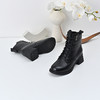 经典鲨2024年冬季新款黑色百搭加绒侧拉链中粗跟保暖短靴女KW296-D58051 商品缩略图2