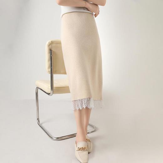 【高货QJ】全新升级【铂金会员247/天猫329/差价82】(13320) 洛诗琳秋冬松紧腰中长款100羊毛蕾丝花边羊绒半身裙 商品图3