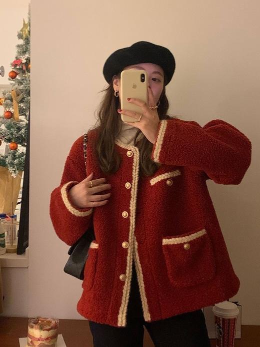 【小香风羊羔毛外套】秋冬加厚新款 韩式气质名媛复古短款上衣 商品图0