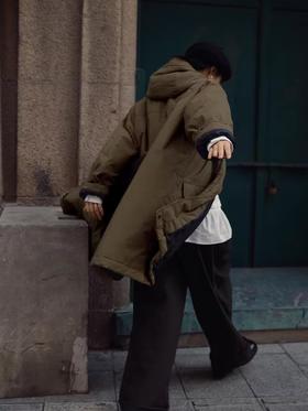 步履不停/4D25007C/学院简约风连帽中长款棉服大衣外套