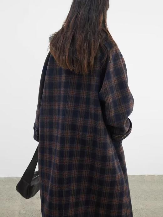 步履不停/4D21055C/学院风A字廓形格子长款呢子大衣外套 商品图1