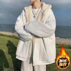 【羊羔毛棉衣】冬季绒厚外套棉服 青少年美式潮连帽 保暖冬装提花外套 