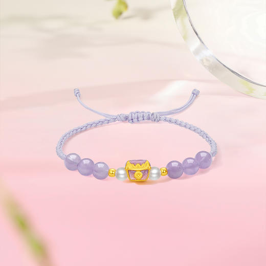 周六福黄金珍珠手绳女小宝箱黄金镶嵌紫晶珐琅百宝箱手绳新春礼物 商品图4