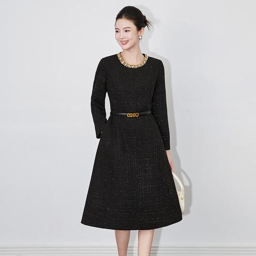 【高货wl】全新升级【铂金会员413/天猫559/差价146】(95546) 洛诗琳秋冬新款小香风重工圆领金钻亮丝时尚洋气连衣裙 商品图2