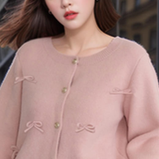 奢姿2024年冬季新款大码女装甜美减龄针织衫胖妹妹蝴蝶结圆领上衣9644328653 商品图4