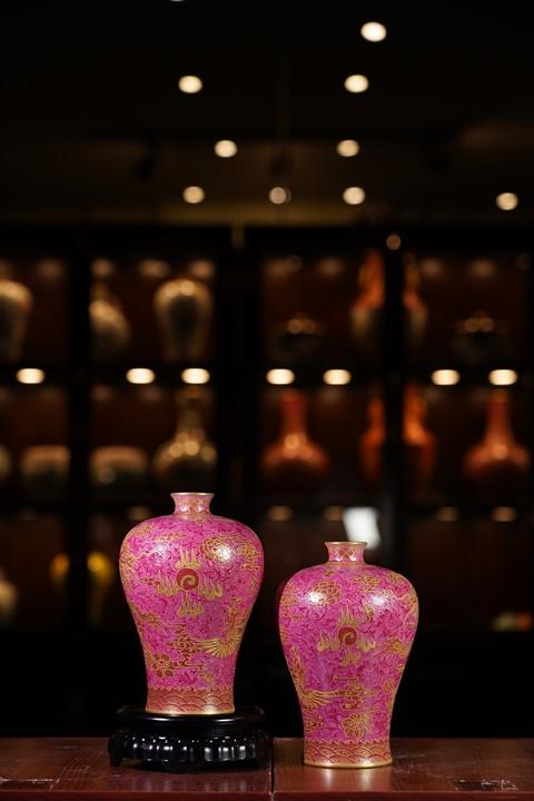 原矿胭脂红宫廷龙凤呈祥系列赏瓶 商品图0