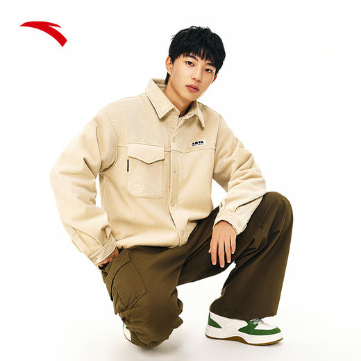 安踏美式复古长袖灯芯绒衬衫男女同款加绒宽松休闲外套172448102 商品图2