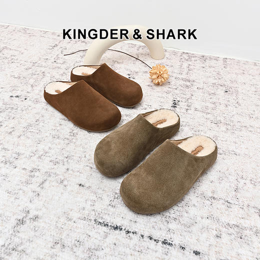 经典鲨2024年冬季新款百搭圆头一脚蹬羊羔毛室内外棉拖鞋女KW279-D58331 商品图0