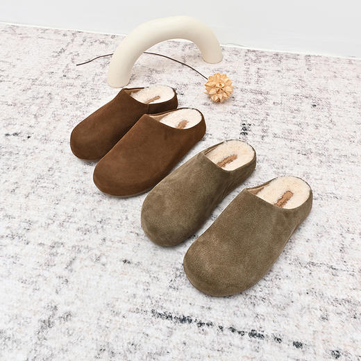 经典鲨2024年冬季新款百搭圆头一脚蹬羊羔毛室内外棉拖鞋女KW279-D58331 商品图1