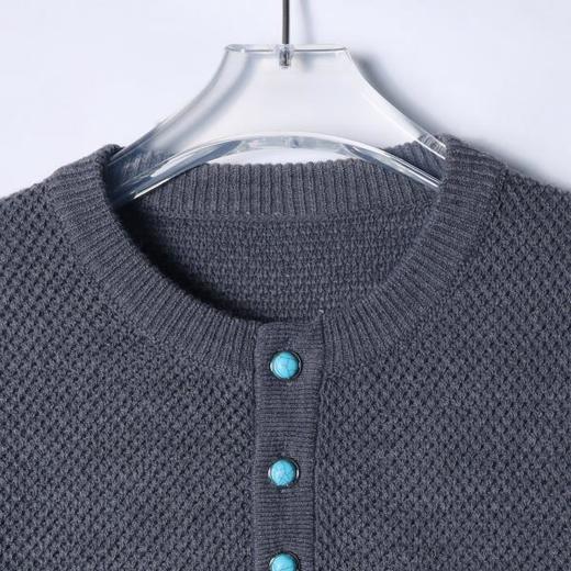 WY816秋冬季新款时尚个性韩版撞色半纽扣圆领针织毛衣百搭潮流宽松 商品图2