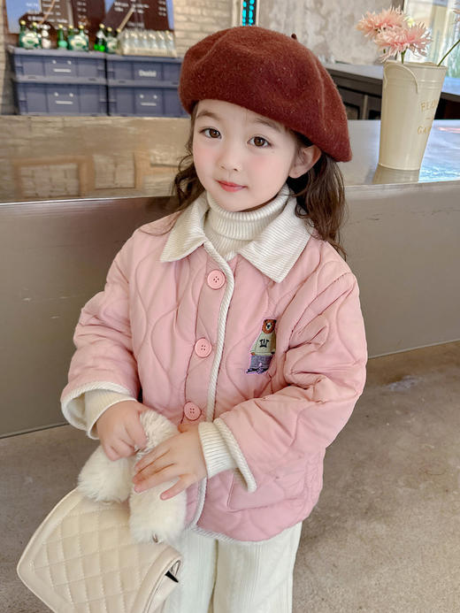 【美出圈！可爱小熊棉服外套】冬季新款 韩版童装小熊刺绣绗线棉服 儿童网红大衣外套 普通的一天 穿搭也可以不普通-QQ 商品图0