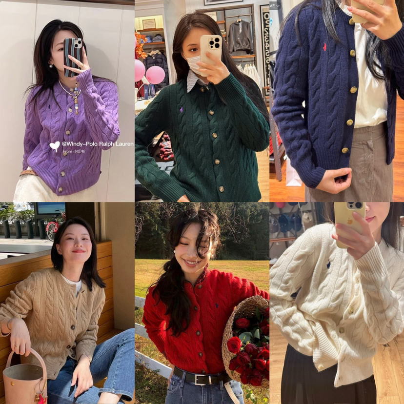 1013-4极限特惠 25新色 RL小马刺绣 羊毛羊绒 经典复古绞花 麻花针织开衫