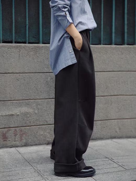 步履不停/4D43130C/复古阔腿休闲小个子长裤毛呢格子裤 商品图2