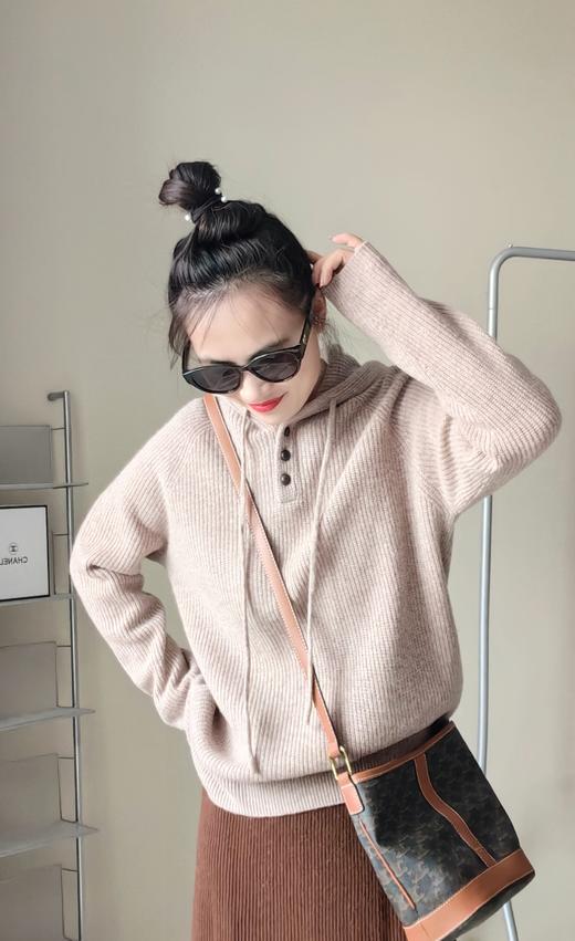 高品羊毛15%羊绒连帽坑条帽衫 商品图5