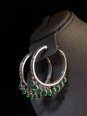 3.09ct蛋面祖母绿耳环耳坠