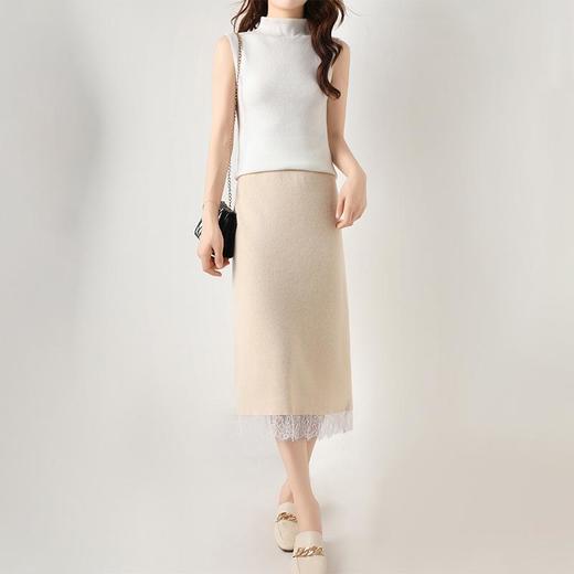 【高货QJ】全新升级【铂金会员247/天猫329/差价82】(13320) 洛诗琳秋冬松紧腰中长款100羊毛蕾丝花边羊绒半身裙 商品图1
