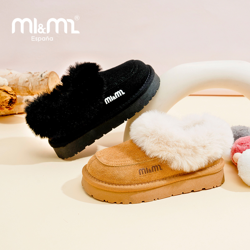 M1&M2M压印翻毛小短靴时尚休闲百搭软底舒适加厚鞋保暖秋冬毛毛鞋M91244321