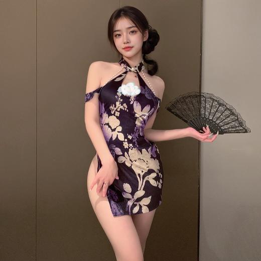 珠链缀饰露沟繁花旗袍6708 商品图2